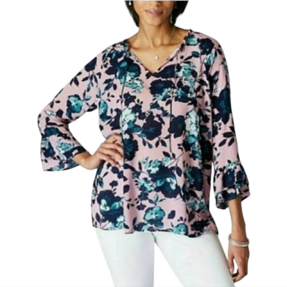 J.‎ Jill Womens Floral Blouse Pink & Blue NWOT Size XS